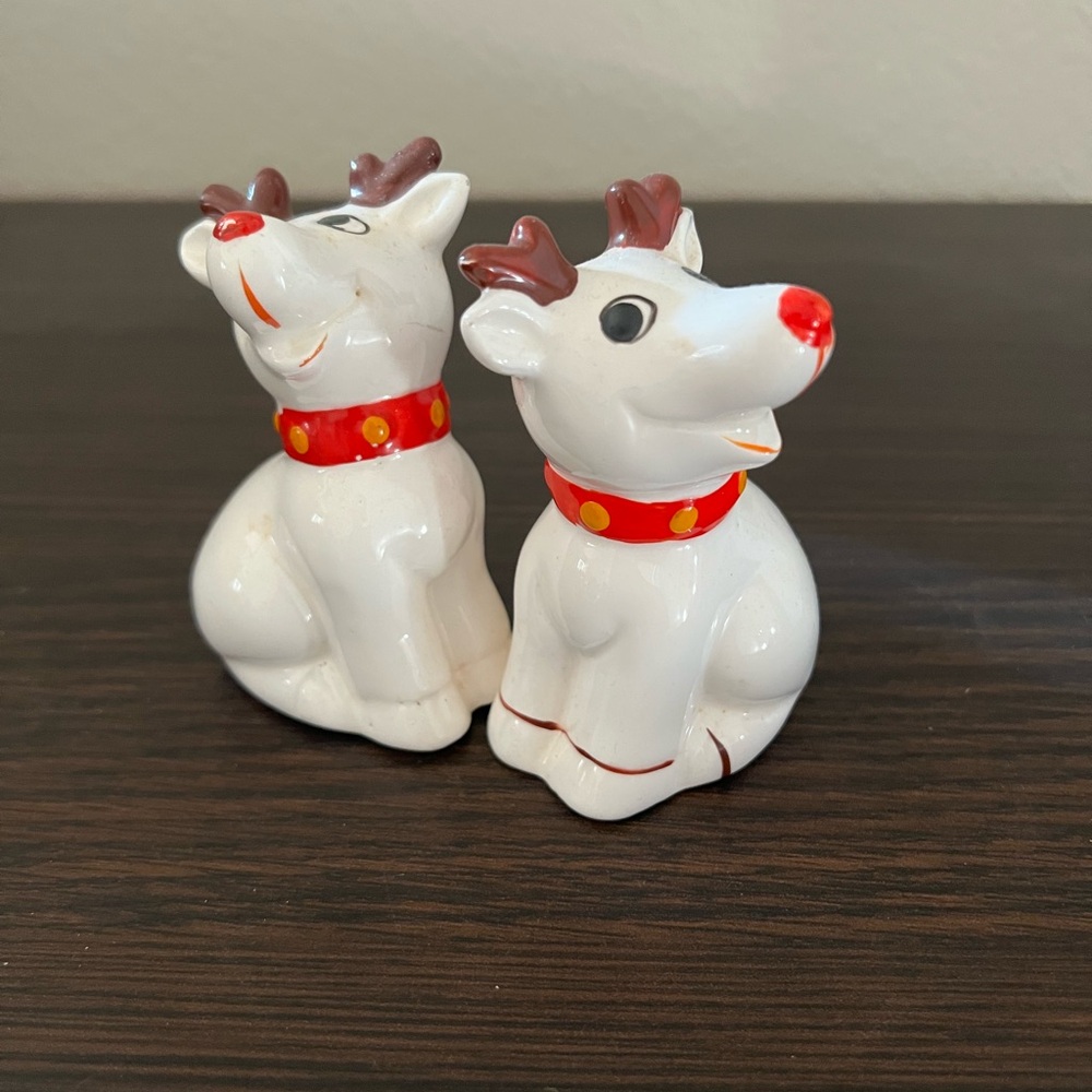 White and Red Reindeer Salt & Pepper Shakers